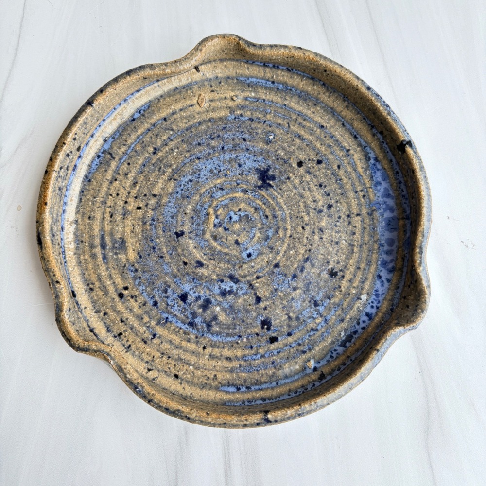 Vintage 1980 D Calhoun Studio Pottery Blue Speckled Spoon Rest Trinket Dish 5.5"